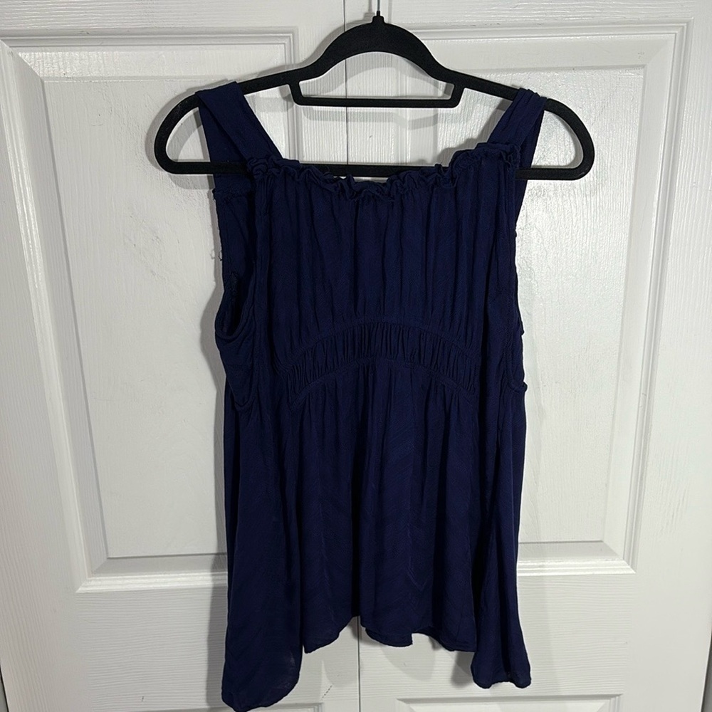 Anthropologie Maeve Navy Babydoll Tank Top | Anthropologie V-Neck Peplum Blouse - Picture 9 of 9
